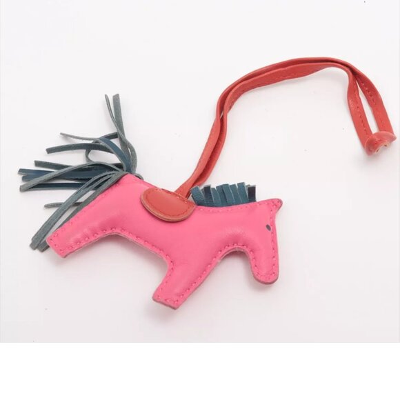 $1295 Authentic HERMES Made in FRANCE Rodeo PM Agneau Milo Pink Blue Bag Charm - Picture 1 of 10